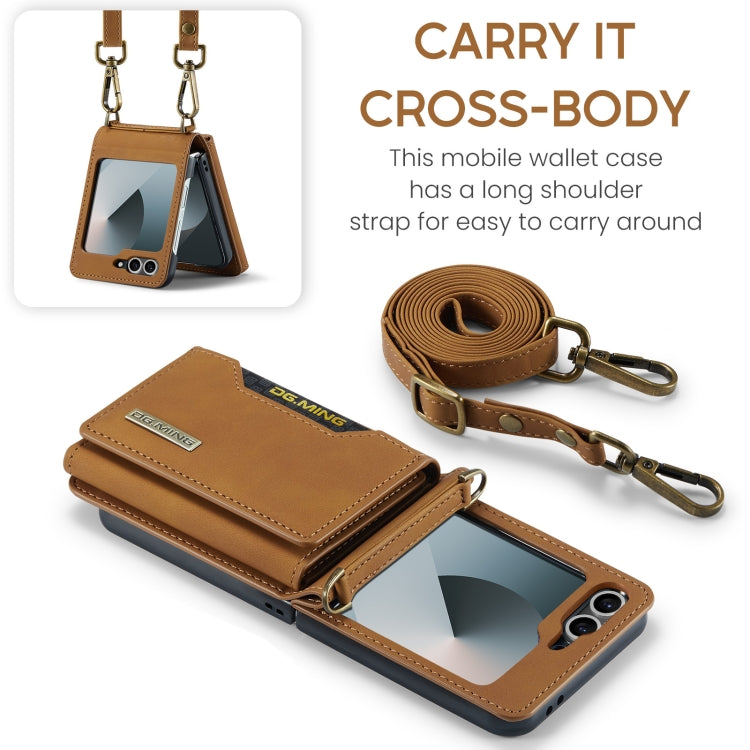For Samsung Galaxy Z Flip6 / Flip7 FE DG.MING M2 Series Card Bag Magnetic Leather Phone Case(Brown)