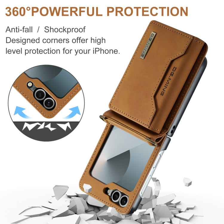 For Samsung Galaxy Z Flip6 / Flip7 FE DG.MING M2 Series Card Bag Magnetic Leather Phone Case(Brown)