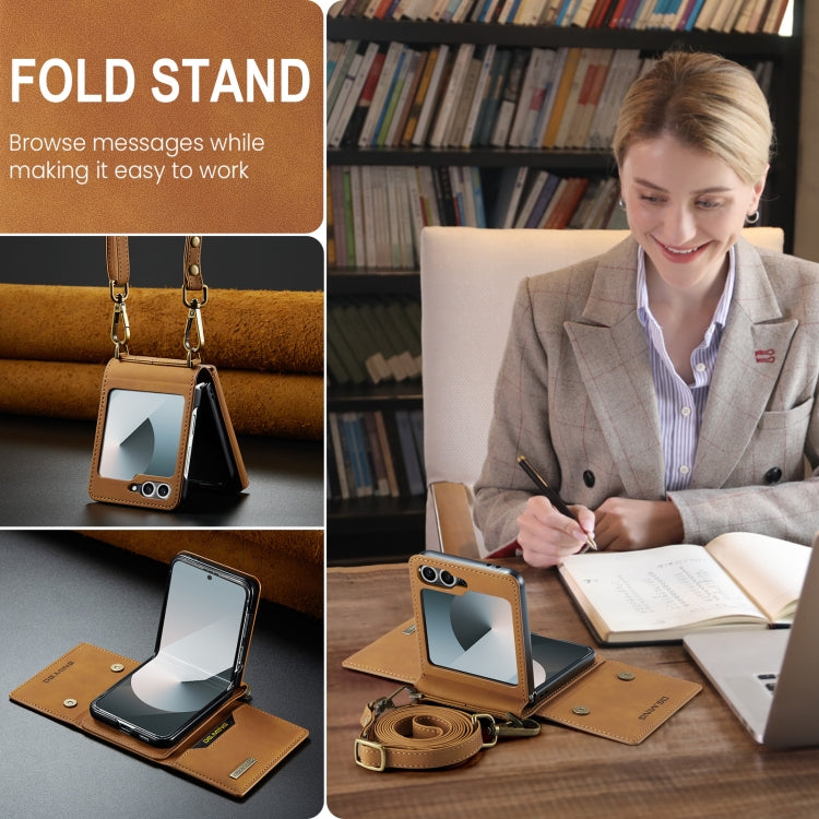 For Samsung Galaxy Z Flip6 / Flip7 FE DG.MING M2 Series Card Bag Magnetic Leather Phone Case(Brown)