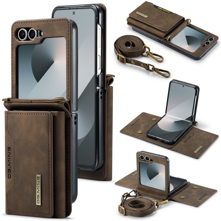 For Samsung Galaxy Z Flip6 / Flip7 FE DG.MING M2 Series Card Bag Magnetic Leather Phone Case(Coffee)