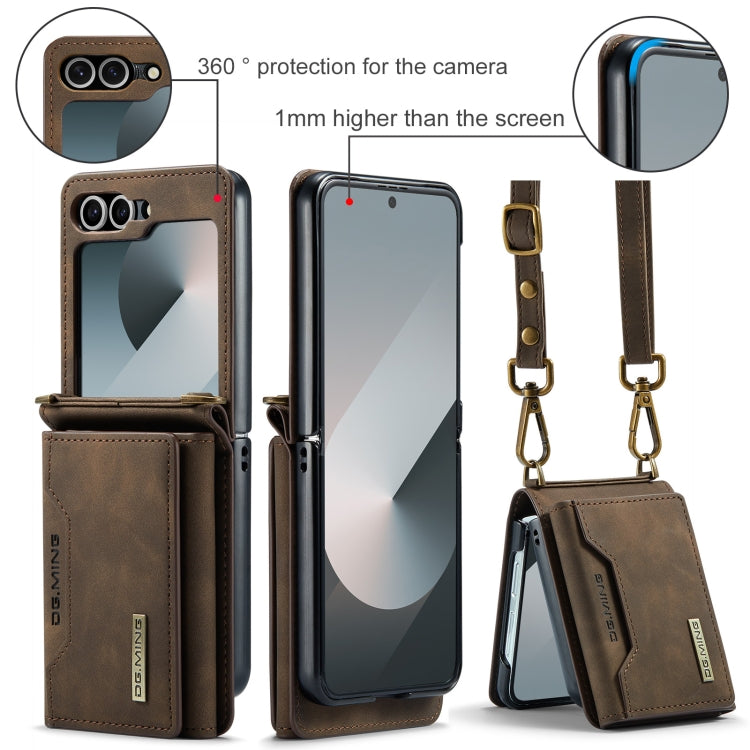 For Samsung Galaxy Z Flip6 / Flip7 FE DG.MING M2 Series Card Bag Magnetic Leather Phone Case(Coffee)