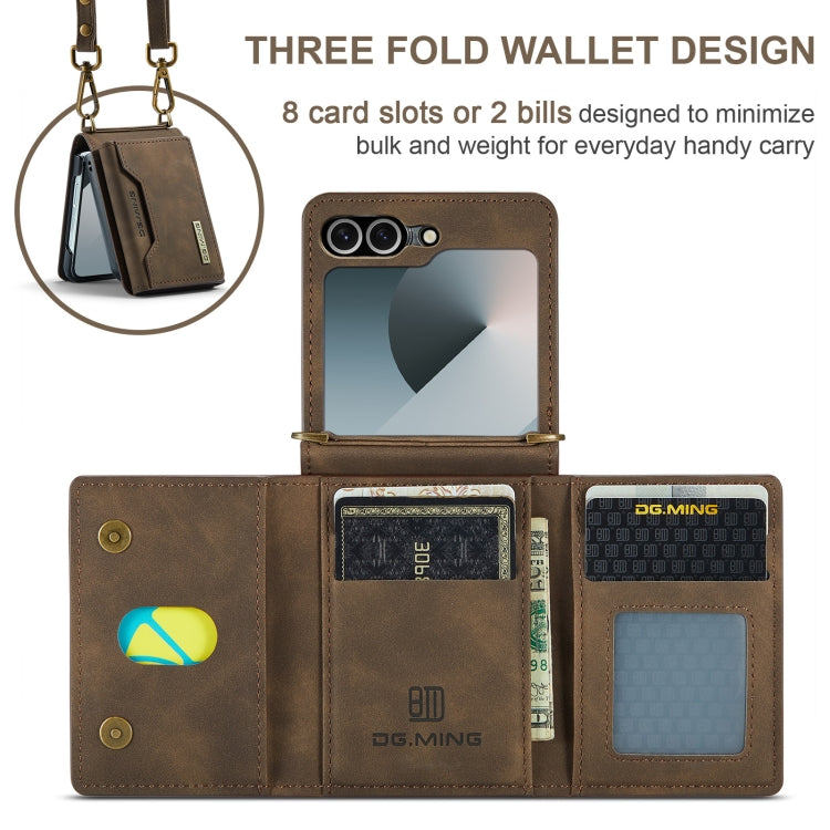 For Samsung Galaxy Z Flip6 / Flip7 FE DG.MING M2 Series Card Bag Magnetic Leather Phone Case(Coffee)
