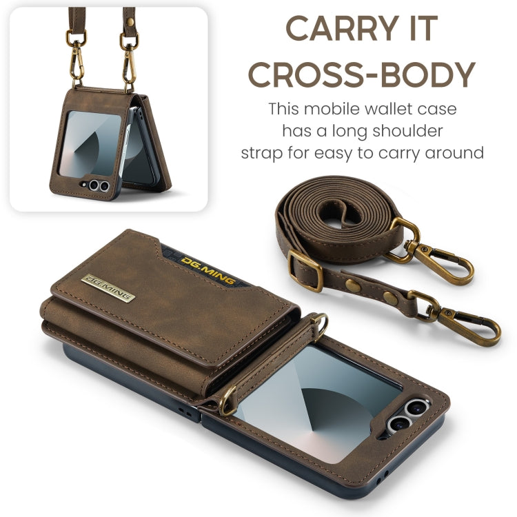 For Samsung Galaxy Z Flip6 / Flip7 FE DG.MING M2 Series Card Bag Magnetic Leather Phone Case(Coffee)
