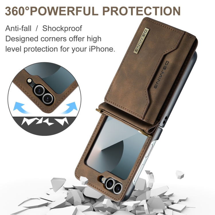 For Samsung Galaxy Z Flip6 / Flip7 FE DG.MING M2 Series Card Bag Magnetic Leather Phone Case(Coffee)