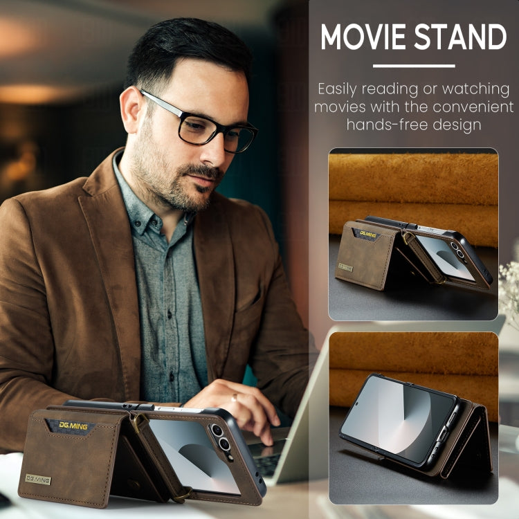 For Samsung Galaxy Z Flip6 / Flip7 FE DG.MING M2 Series Card Bag Magnetic Leather Phone Case(Coffee)