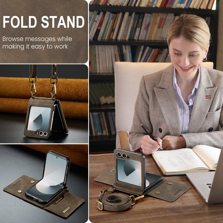 For Samsung Galaxy Z Flip6 / Flip7 FE DG.MING M2 Series Card Bag Magnetic Leather Phone Case(Coffee)