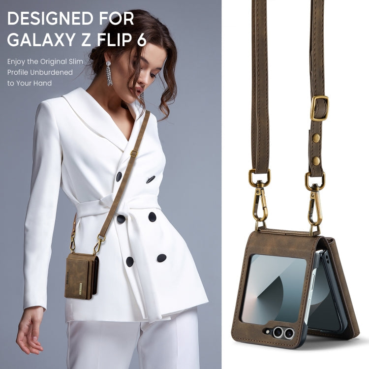 For Samsung Galaxy Z Flip6 / Flip7 FE DG.MING M2 Series Card Bag Magnetic Leather Phone Case(Coffee)