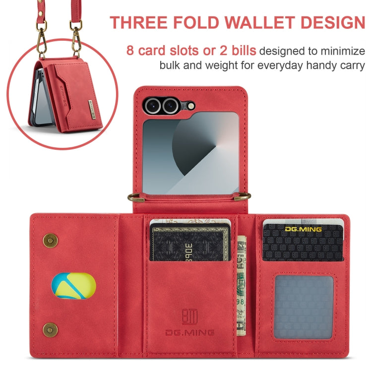 For Samsung Galaxy Z Flip6 / Flip7 FE DG.MING M2 Series Card Bag Magnetic Leather Phone Case(Red)