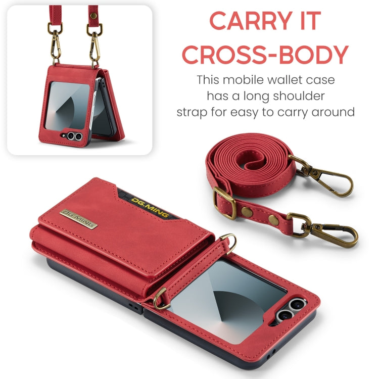 For Samsung Galaxy Z Flip6 / Flip7 FE DG.MING M2 Series Card Bag Magnetic Leather Phone Case(Red)