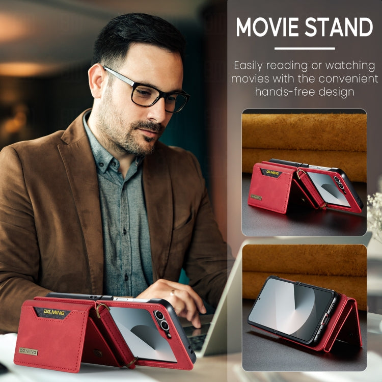 For Samsung Galaxy Z Flip6 / Flip7 FE DG.MING M2 Series Card Bag Magnetic Leather Phone Case(Red)