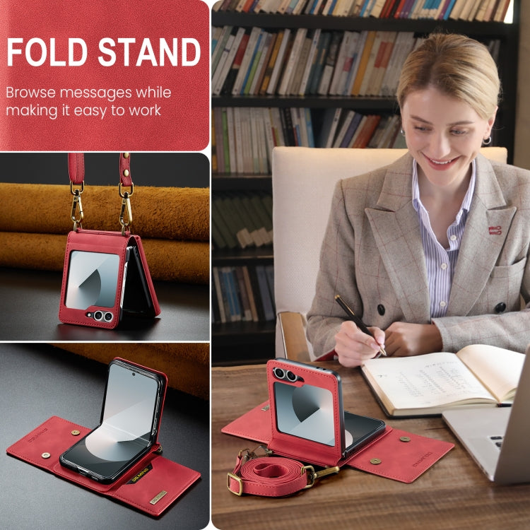 For Samsung Galaxy Z Flip6 / Flip7 FE DG.MING M2 Series Card Bag Magnetic Leather Phone Case(Red)