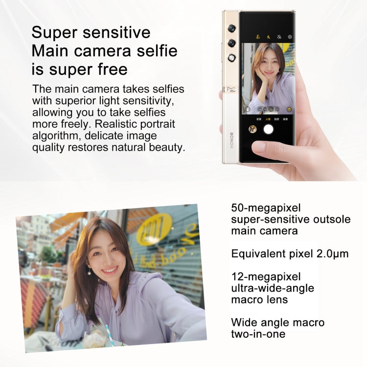 Honor V Purse 5G, 16GB+256GB, Side Fingerprint, 7.71 inch + 6.45 inch MagicOS 7.2 Qualcomm Snapdragon 778G Octa Core, Network: 5G, OTG, NFC, Not Support Google Play(Gold)