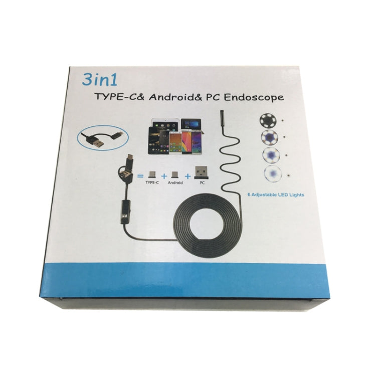 AN100 3 in 1 IP67 Waterproof USB-C / Type-C + Micro USB + USB HD Endoscope Hard Tube Inspection Camera for Parts of OTG Function Android Mobile Phone, with 6 LEDs, 5.5mm, 7mm, 8mm