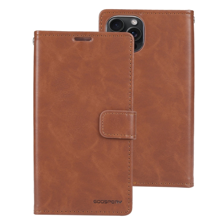 For iPhone 15 Pro Max GOOSPERY BLUE MOON Crazy Horse Texture Leather Phone Case(Brown)
