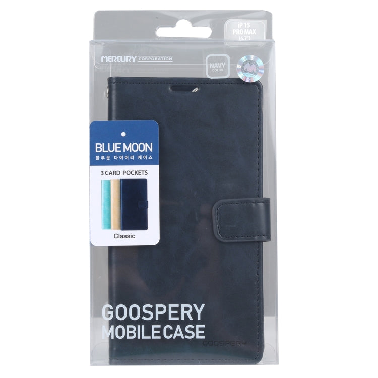 For iPhone 15 Pro Max GOOSPERY BLUE MOON Crazy Horse Texture Leather Phone Case(Dark Blue)