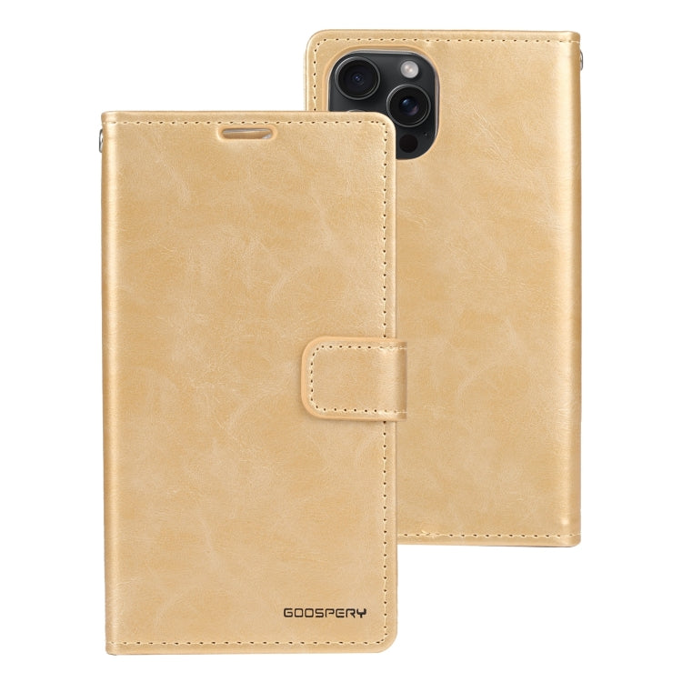 For iPhone 15 Pro GOOSPERY BLUE MOON Crazy Horse Texture Leather Phone Case(Gold)