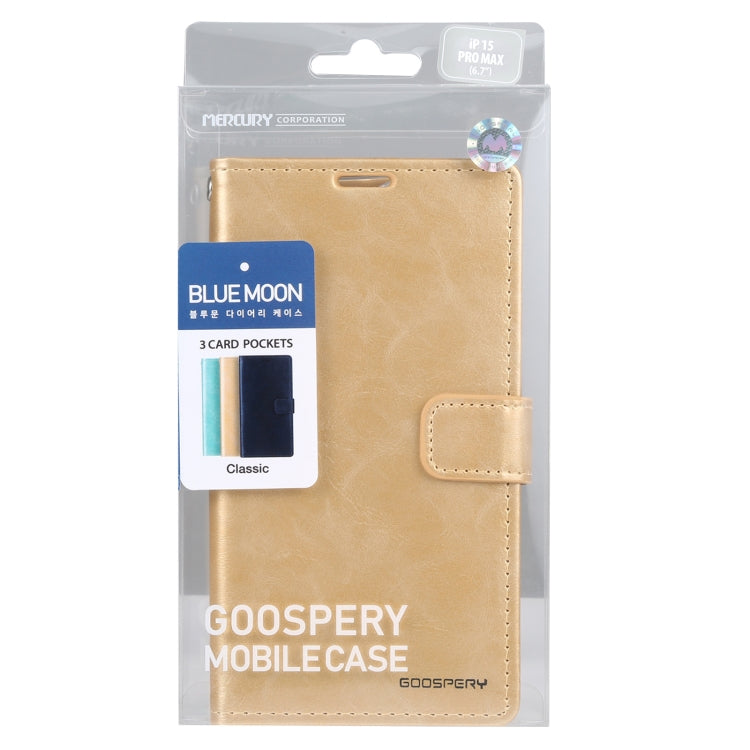 For iPhone 15 Pro GOOSPERY BLUE MOON Crazy Horse Texture Leather Phone Case(Gold)