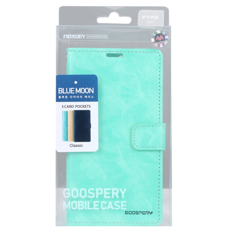 For iPhone 15 Plus GOOSPERY BLUE MOON Crazy Horse Texture Leather Phone Case(Mint Green)