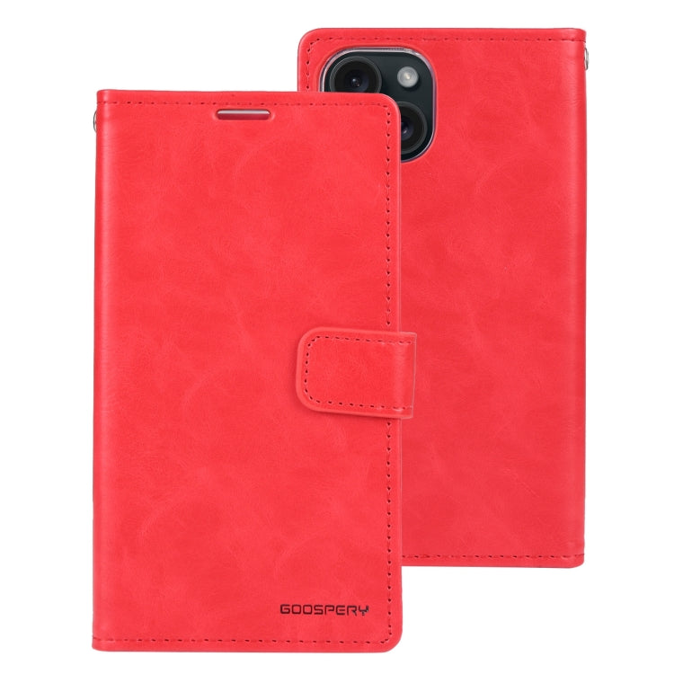 For iPhone 15 GOOSPERY BLUE MOON Crazy Horse Texture Leather Phone Case(Red)