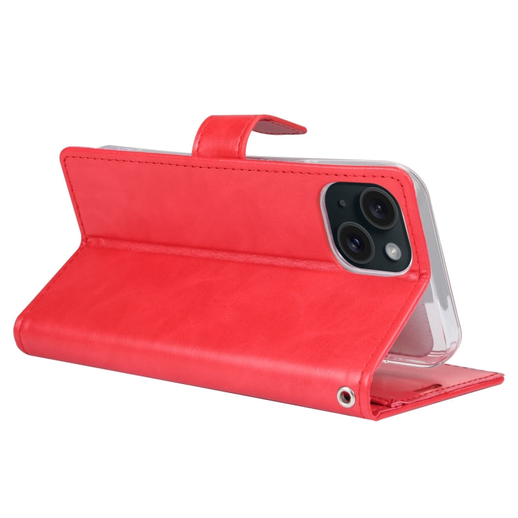 For iPhone 15 GOOSPERY BLUE MOON Crazy Horse Texture Leather Phone Case(Red)
