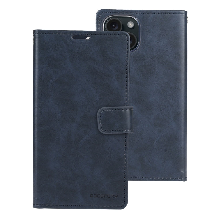 For iPhone 15 GOOSPERY BLUE MOON Crazy Horse Texture Leather Phone Case(Dark Blue)