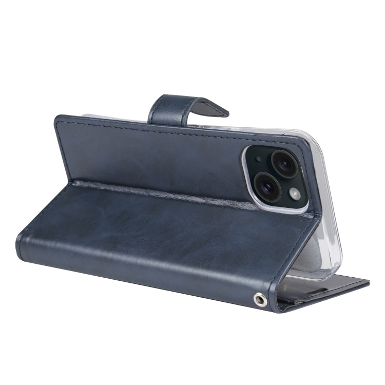 For iPhone 15 GOOSPERY BLUE MOON Crazy Horse Texture Leather Phone Case(Dark Blue)