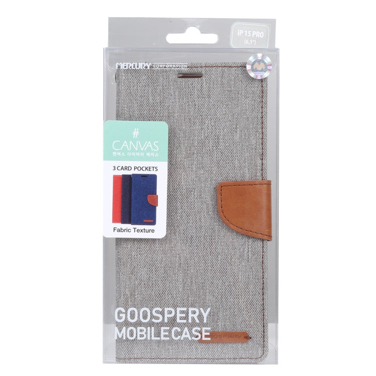 For iPhone 15 Pro Max GOOSPERY CANVAS DIARY Fabric Texture Flip Leather Phone Case(Grey)