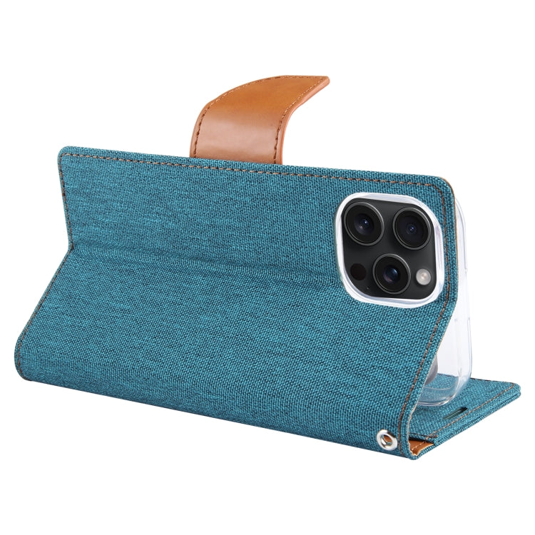 For iPhone 15 Pro GOOSPERY CANVAS DIARY Fabric Texture Flip Leather Phone Case(Green)