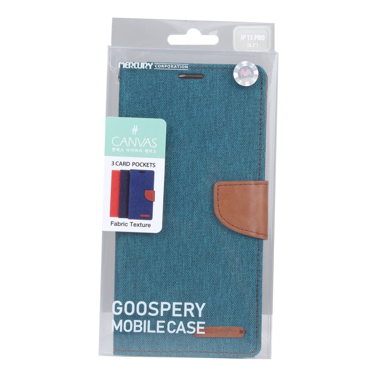 For iPhone 15 Pro GOOSPERY CANVAS DIARY Fabric Texture Flip Leather Phone Case(Green)