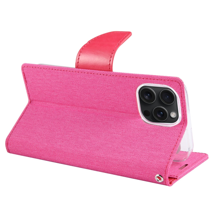 For iPhone 15 Pro GOOSPERY CANVAS DIARY Fabric Texture Flip Leather Phone Case(Rose Red)