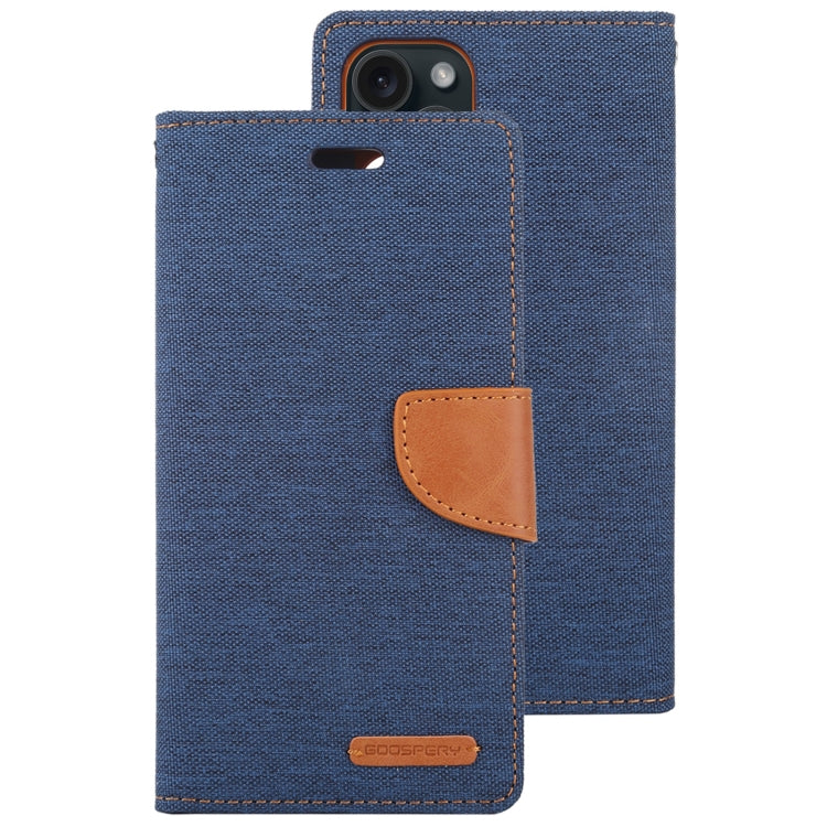 For iPhone 15 Plus GOOSPERY CANVAS DIARY Fabric Texture Flip Leather Phone Case(Navy Blue)