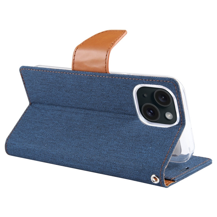 For iPhone 15 Plus GOOSPERY CANVAS DIARY Fabric Texture Flip Leather Phone Case(Navy Blue)