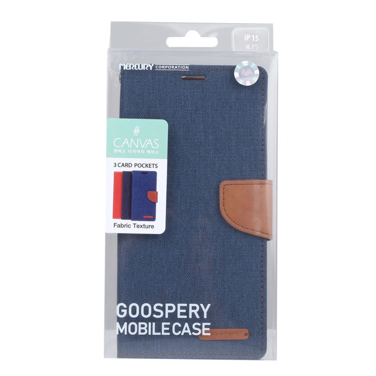 For iPhone 15 Plus GOOSPERY CANVAS DIARY Fabric Texture Flip Leather Phone Case(Navy Blue)