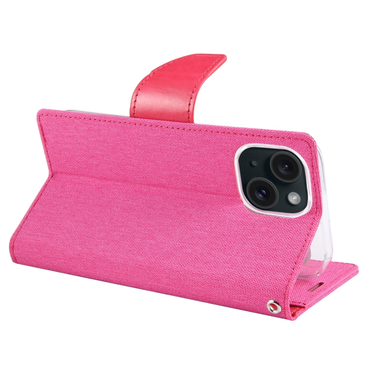 For iPhone 15 Plus GOOSPERY CANVAS DIARY Fabric Texture Flip Leather Phone Case(Rose Red)