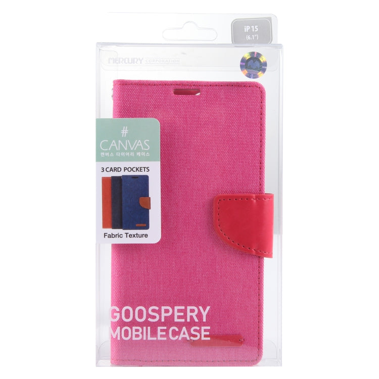 For iPhone 15 Plus GOOSPERY CANVAS DIARY Fabric Texture Flip Leather Phone Case(Rose Red)