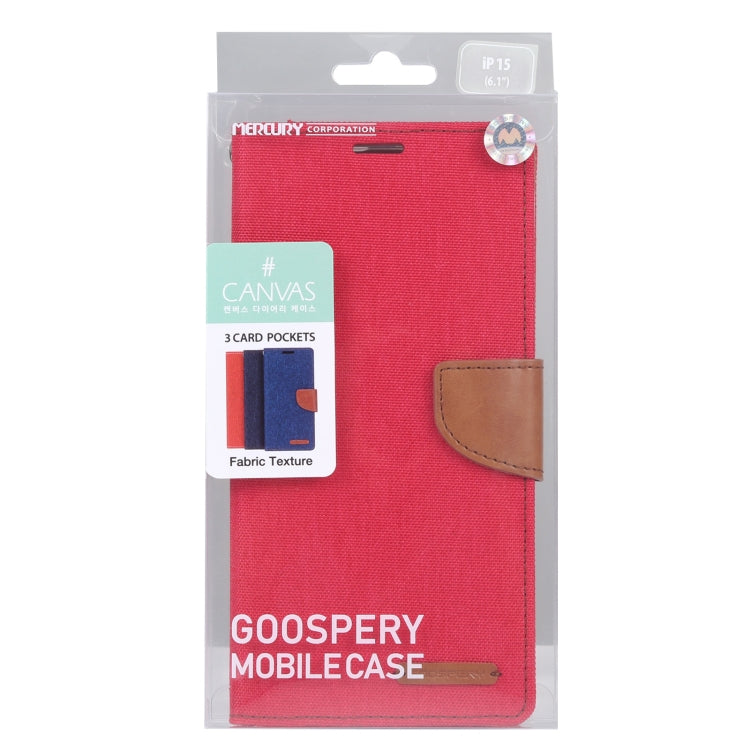 For iPhone 15 GOOSPERY CANVAS DIARY Fabric Texture Flip Leather Phone Case(Red)