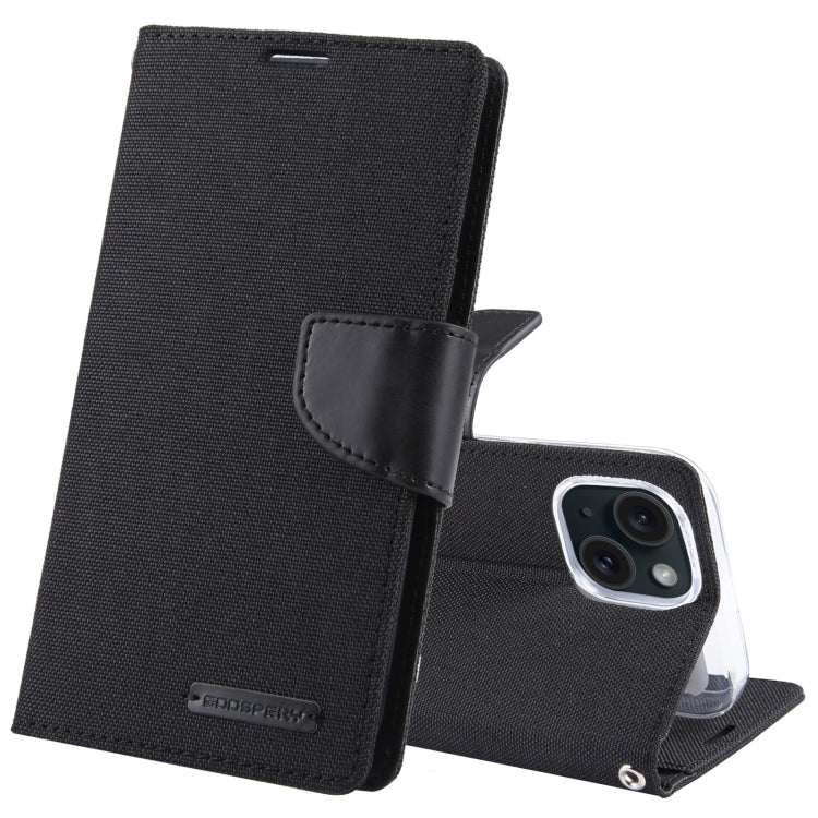 For iPhone 15 GOOSPERY CANVAS DIARY Fabric Texture Flip Leather Phone Case(Black)