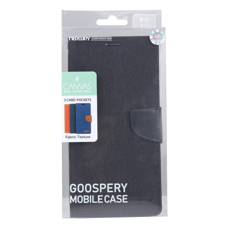 For iPhone 15 GOOSPERY CANVAS DIARY Fabric Texture Flip Leather Phone Case(Black)