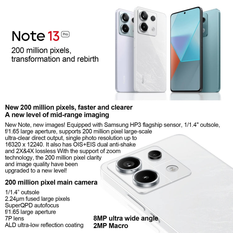 Xiaomi Redmi Note 13 Pro 5G, 12GB+256GB,  6.67 inch MIUI 14 Snapdragon 7s Gen 2 Octa Core 4nm up to 2.4GHz, NFC, Network: 5G(Blue)