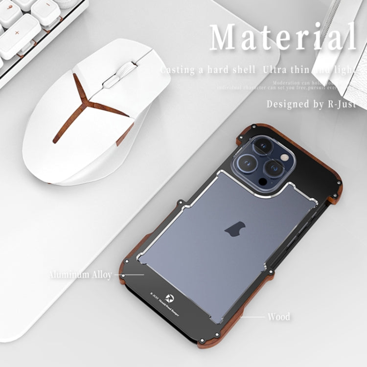 For iPhone 16 Pro R-JUST Ironwood Generation Metal Hybrid Wood Phone Case