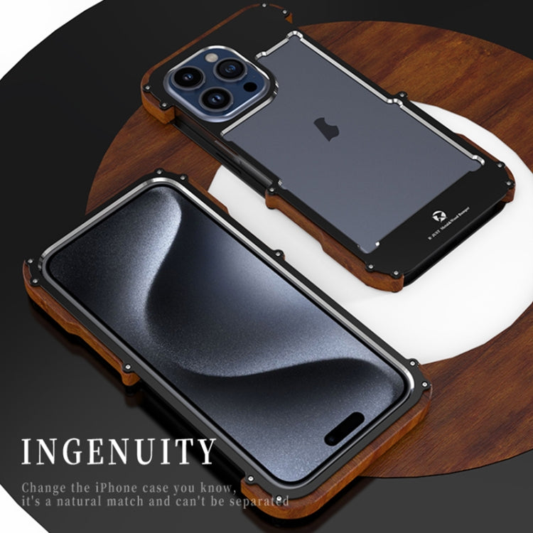 For iPhone 16 Pro R-JUST Ironwood Generation Metal Hybrid Wood Phone Case