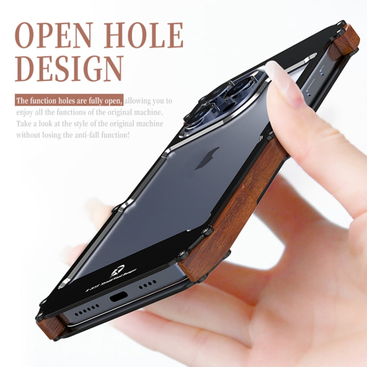 For iPhone 16 R-JUST Ironwood Generation Metal Hybrid Wood Phone Case
