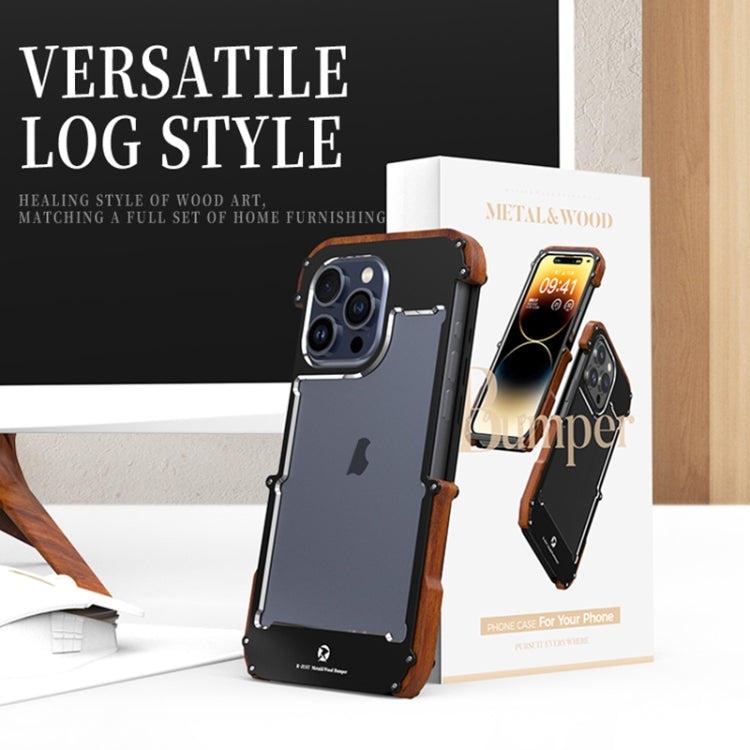 For iPhone 16 Pro R-JUST Ironwood Generation Metal Hybrid Wood Phone Case