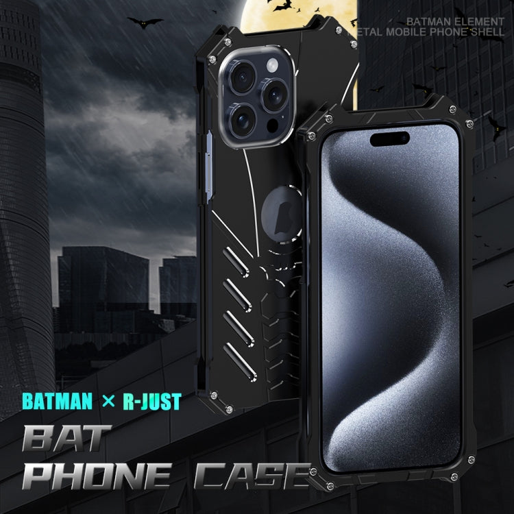 For iPhone 16 Plus R-JUST Batman Hollow Metal Phone Protective Case(Black)