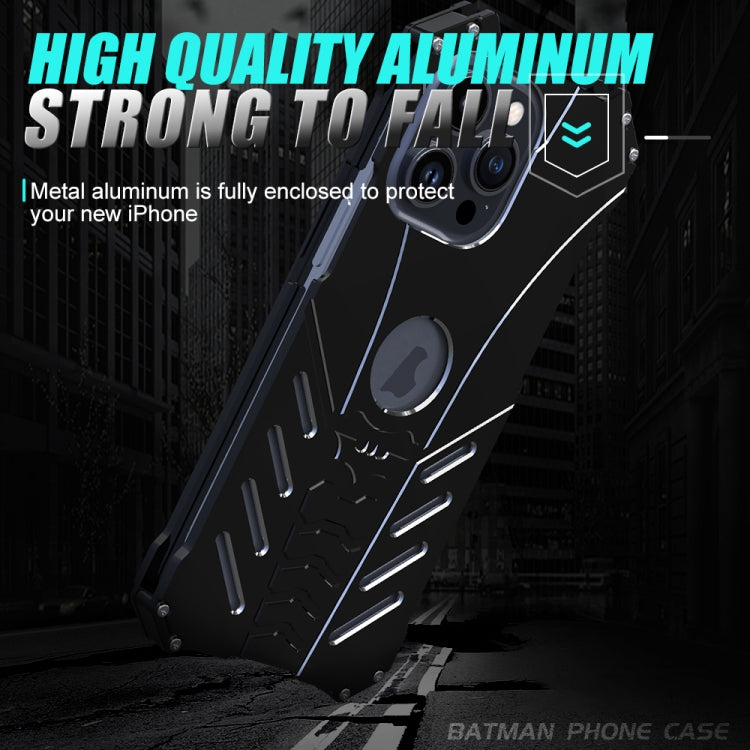 For iPhone 16 Pro Max R-JUST Batman Hollow Metal Phone Protective Case(Black)