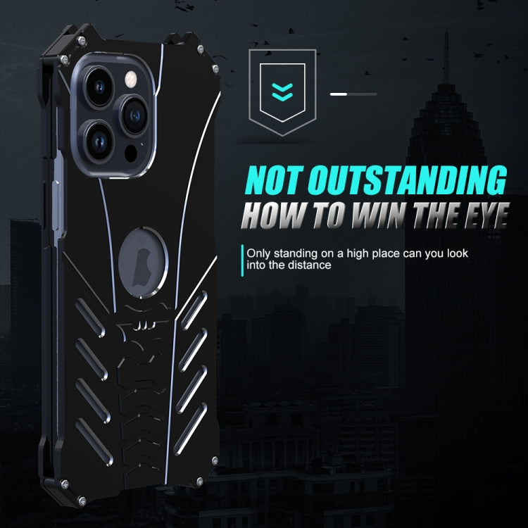 For iPhone 16 R-JUST Batman Hollow Metal Phone Protective Case(Black)