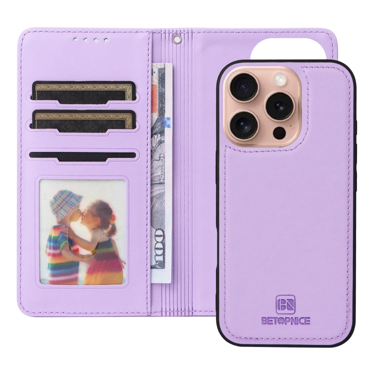 For iPhone 16 Pro BETOPNICE BN-005 2 in 1 Detachable Imitate Genuine Leather Phone Case(Light Purple)