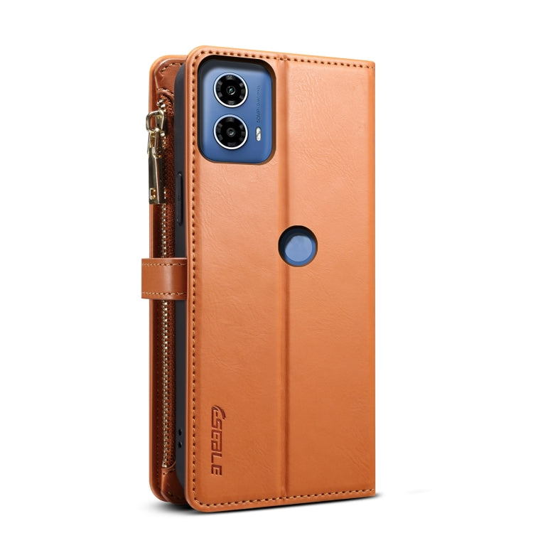 For Motorola Moto G04 / G24 ESEBLE Star Series Lanyard Zipper Wallet RFID Leather Case(Brown)
