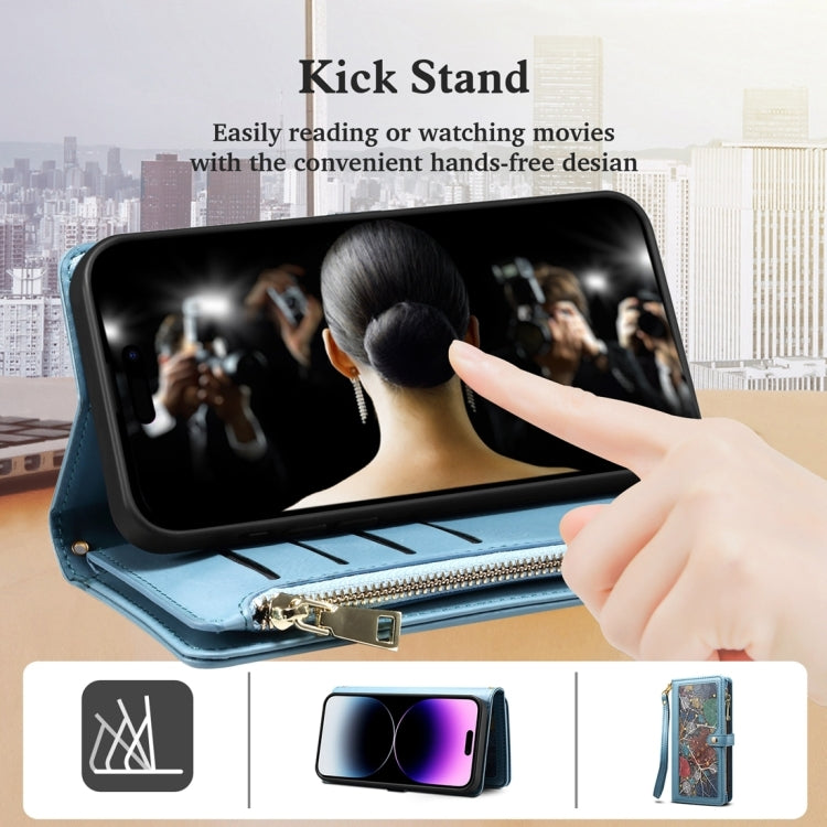 For Motorola Moto G24 Power ESEBLE Star Series Lanyard Zipper Wallet RFID Leather Case(Blue)