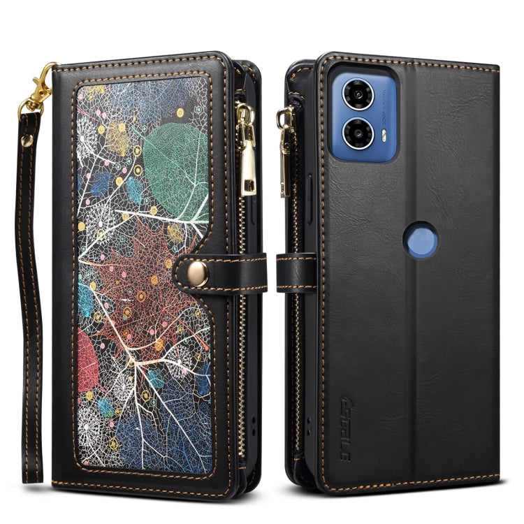 For Motorola Moto G24 Power ESEBLE Star Series Lanyard Zipper Wallet RFID Leather Case(Black)